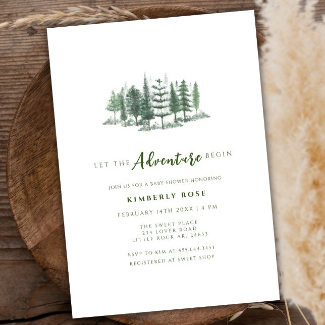 Convite Que A Aventura Comece O Chá de fraldas Da Floresta (Let The Adventure Begin Rustic Forest Baby Shower Invitation)