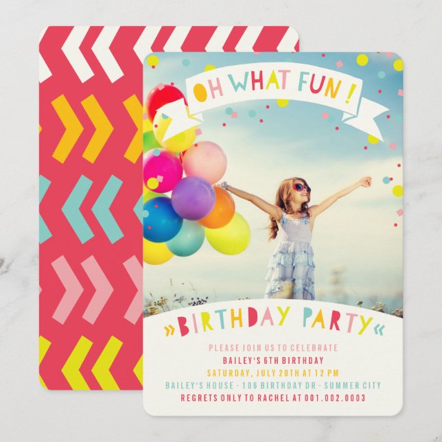 Convite Que Diversão Festa de Aniversário da Menina com Co (Frente/Verso)