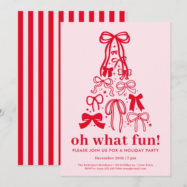 Convite Que Diversão Festa de Fim de Ano Rosa Vermelho Mod (Frente/Verso)