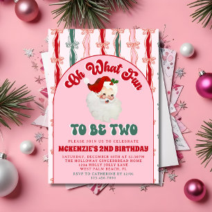 Convite Que Diversão Natal Rosa Papai Noel 2º Aniversário