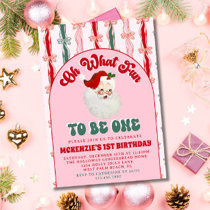 Convite Que Diversão Rosa Natal Papai Noel Primeiro Aniver