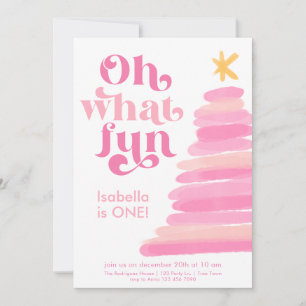 Convite Que Diversão Rosa Retrô Aquarela 1º Aniversário