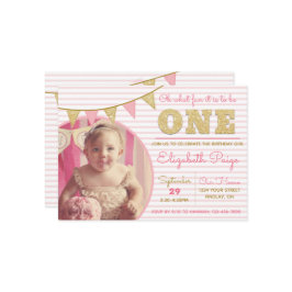 Convite Que divertido ser UM Rosa e Dourado Primeiro Anive