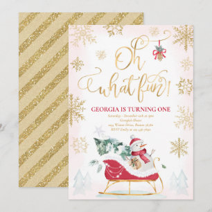 Convite Que Dourado Red e Noverno Sleigh Aniversário