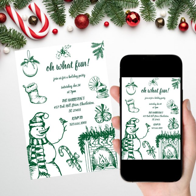 Convite Que Natal Divertido, Natal Desenho De Mão (Criador carregado)