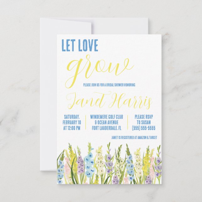 Convite Que O Amor Cresça, Chuva-Brida Pastel Gladiolus (Frente)