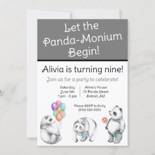 Convite Que o Panda-Monium comece! Panda temia Aniversário