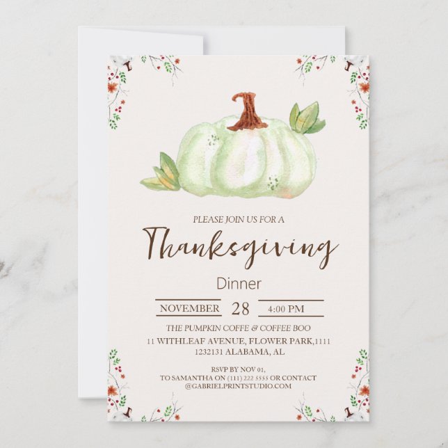 Convite Quebra da flor Jante de aquarela de ação de graças (Frente)