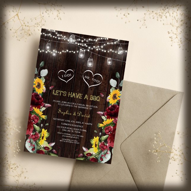 Convite Quebra de borboletas Girassóis Madeira Celeiro Eu  (Criador carregado)