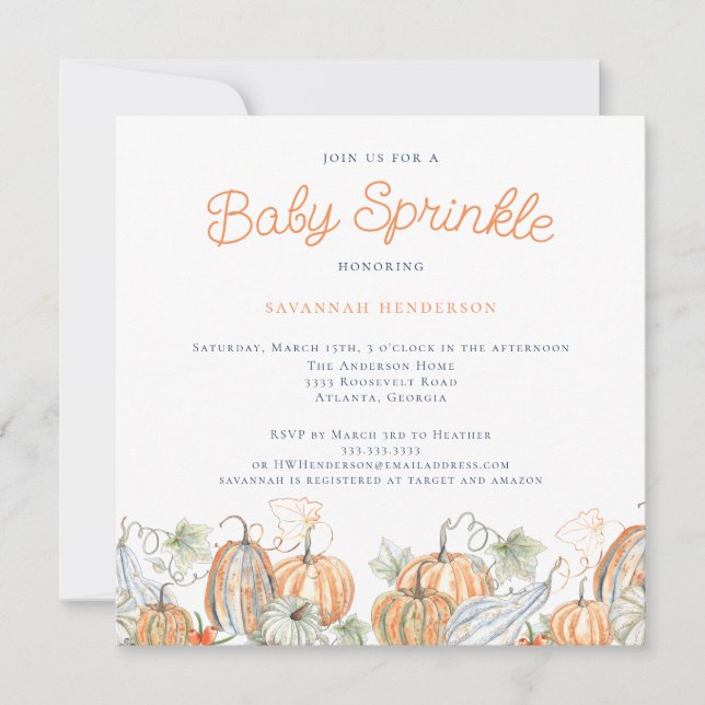 Convite Queda Aquarela Pumpkins Baby Sprinkle (Frente)
