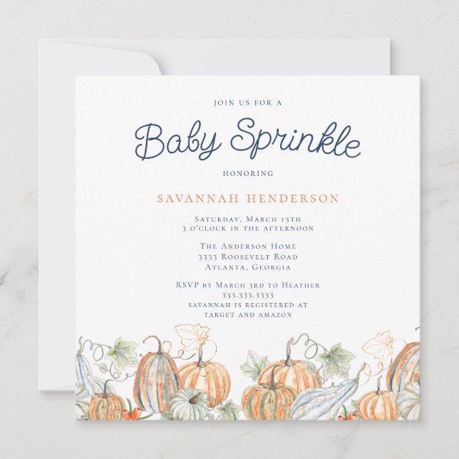 Convite Queda Aquarela Pumpkins Baby Sprinkle (Frente)