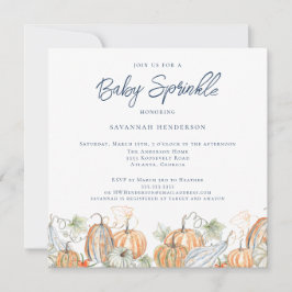 Convite Queda Aquarela Pumpkins Blue Baby Sprinkle