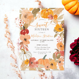 Convite Queda Aquecida Boho abóbora floral Sweet 16 anos
