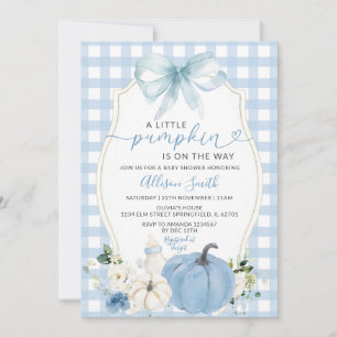Convite Queda Arco Floral  Azul Gingham Chá de fraldas