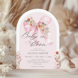 Convite Queda Arco Rosa Floral Bebê no Chá de fraldas de S