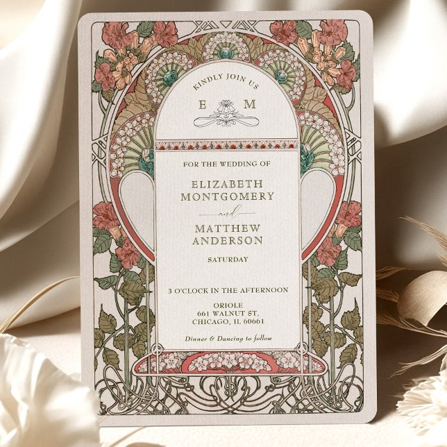 Convite Queda Arte Dourada Nouveau Mucha, Laranja Queimada (Criador carregado)