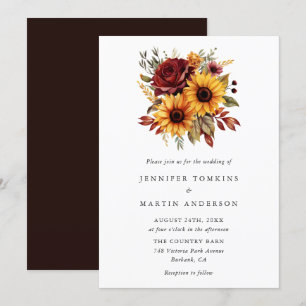 Convite Queda Autumn Sunflower Rosa vermelha Floral Casame
