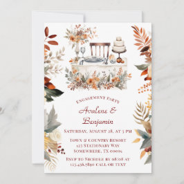 Convite Queda Burgundy Festa de noivado Floral Laranja