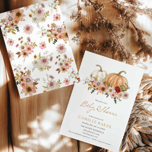 Convite Queda Chamada de Chá de fraldas Floral Pumpkin