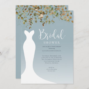 Convite Queda de Aquarela Chá de panela Azul Cinzento