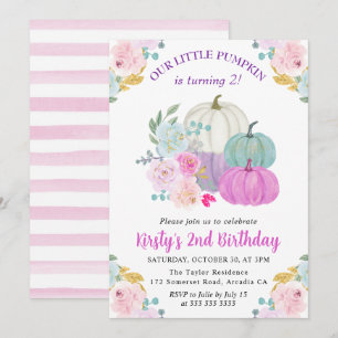 Convite Queda de Aquarela Pastel Cor Pumpkins Aniversário