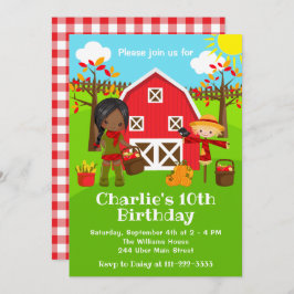 Convite Queda de Autumn Barnyard Birthday Dark Skin Girl