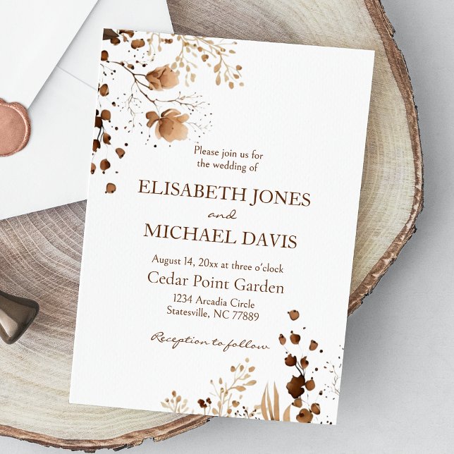 Convite Queda de Casamento Elegante | Autumn Floral (Rustic floral wedding invitation: Embrace the boho vibe and celebrate your special day with flair.)