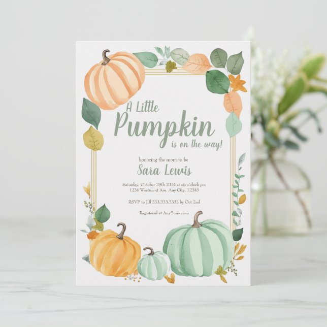 Convite Queda de Chá de fraldas de abóbora (Em pé/Frente)