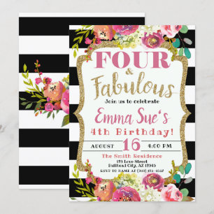 Convite Queda de Floral de Menina Quatro e Fabuloso 4º An