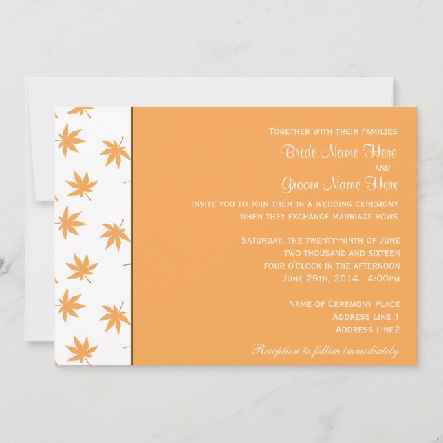 Convite Queda de folhas decorativas amarelas casamento (Frente)