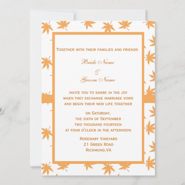 Convite Queda de folhas decorativas amarelas casamento (Frente)