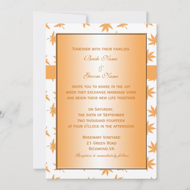 Convite Queda de folhas decorativas amarelas casamento (Frente)