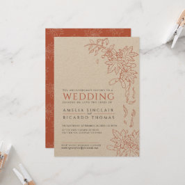 Convite Queda de folhas desenho de casamento laranja queim