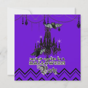 Convite Queda de Halloween Chandelier Bat Chevron Zig Zag