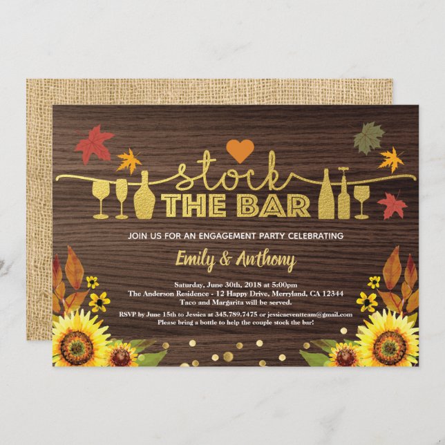 Convite Queda de madeira de bolor de girassol do bar (Frente/Verso)