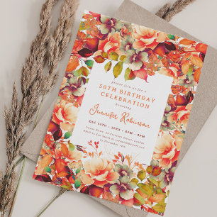 Convite Queda de Watercolor Autumn Floral 50th Festa de an