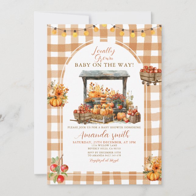 Convite Queda do Chá de fraldas de abóbora de maçã cultiva (Frente)