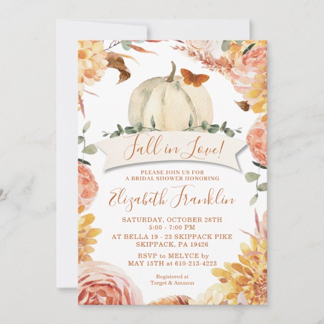 Convite Queda do Chá de panela Floral e Pumpkin (Frente)