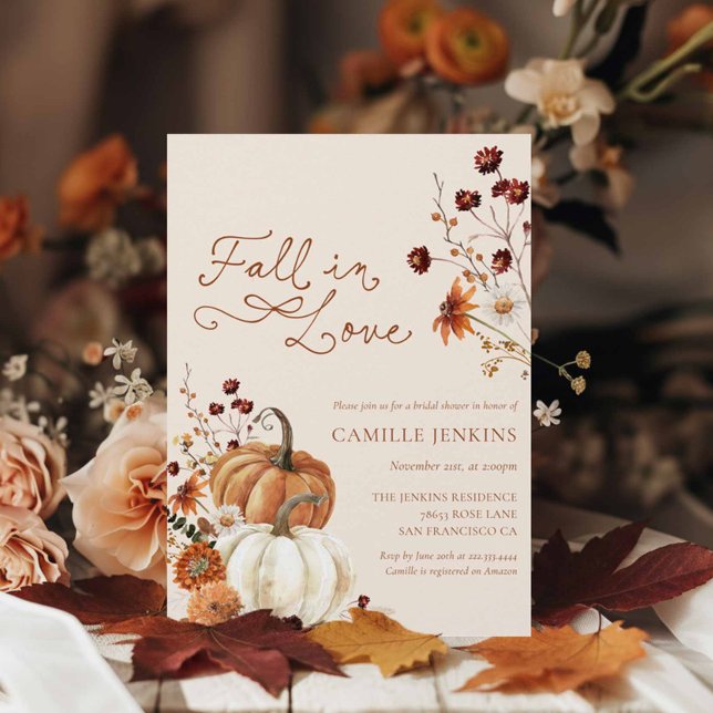 Convite Queda do Chá de panela Floral Russo de Pumpkin (Fall in Love Rustic Autumn Bridal Shower invitation)