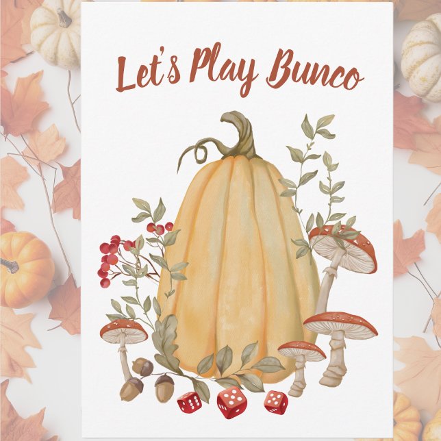 Convite Queda do outono Floral (Autumn, Fall, Thanksgiving Bunco Party Invitation, )