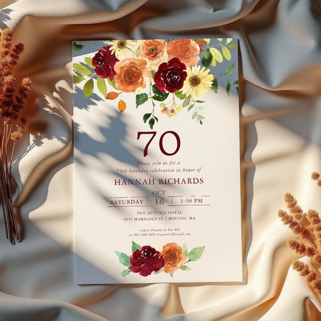 Convite Queda Elegante | Autumn Floral 70 Birthday (Criador carregado)