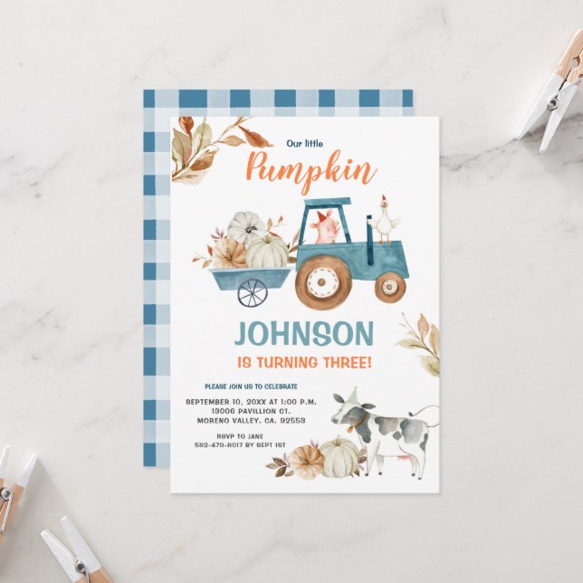 Convite Queda Fazenda Nosso Pequeno Aniversário De Abóbora (Frente/Verso In Situ)