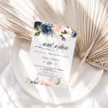 Convite Queda fina de 16 Festa de aniversário doce, doce,<br><div class="desc">Este belo convite de aniversário floral de 16 anos é perfeito para uma família e amigos se juntam para celebrar o 16° aniversário. O design retrata uma pincelada rosa desenhada à mão,  azul escuro e flores brancas marinhos,  inspiradoras elegância,  classe e beleza natural.</div>