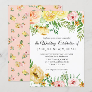 Convite Queda Floral Moderna w Folha de Rosa de Pêssego Am