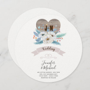 Convite Queda Floral Rústica Do Monograma Do Coração Da Ma