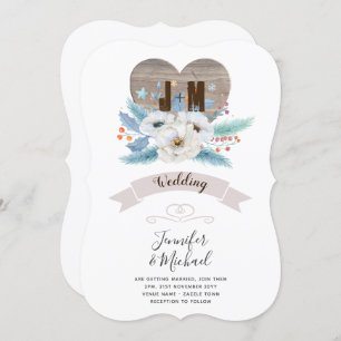 Convite Queda Floral Rústica Do Monograma Do Coração Da Ma