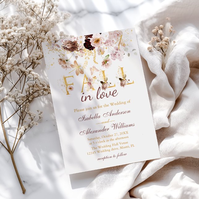 Convite Queda no Amor Blush Peony e Dourado Casamento Burg (Criador carregado)