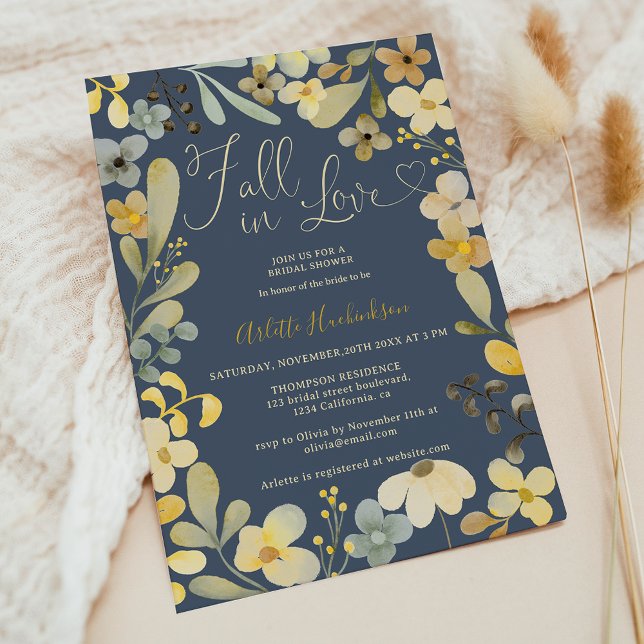 Convite Queda no amor Boho floral chá de panela chic outon (Fall in love boho floral autumn chic bridal shower invitation)