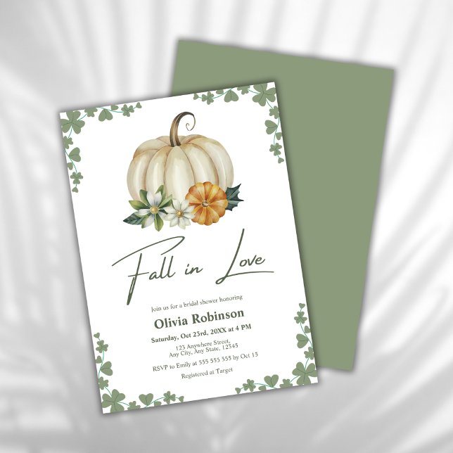 Convite Queda no amor Chá de panela de Abóbora Verde (Fall in Love Greenery Pumpkin Bridal Shower Invitation )