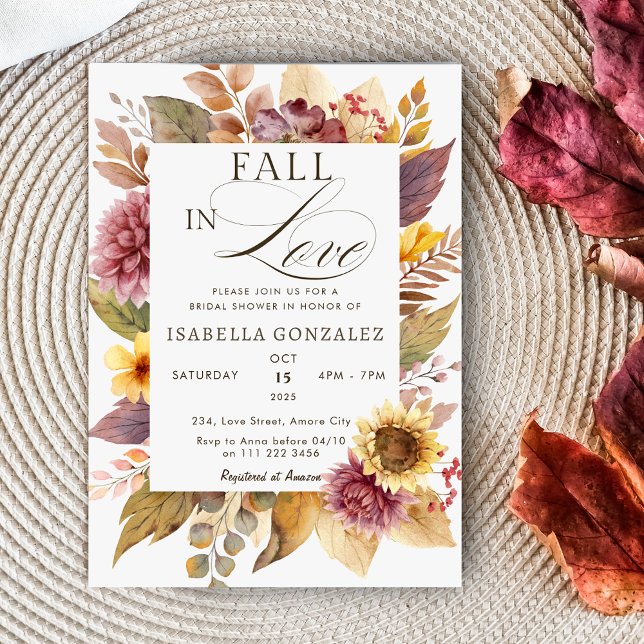 Convite Queda no amor Chá de panela de outono de girassol (Fall in Love Sunflower Autumn Bridal Shower Invitation)